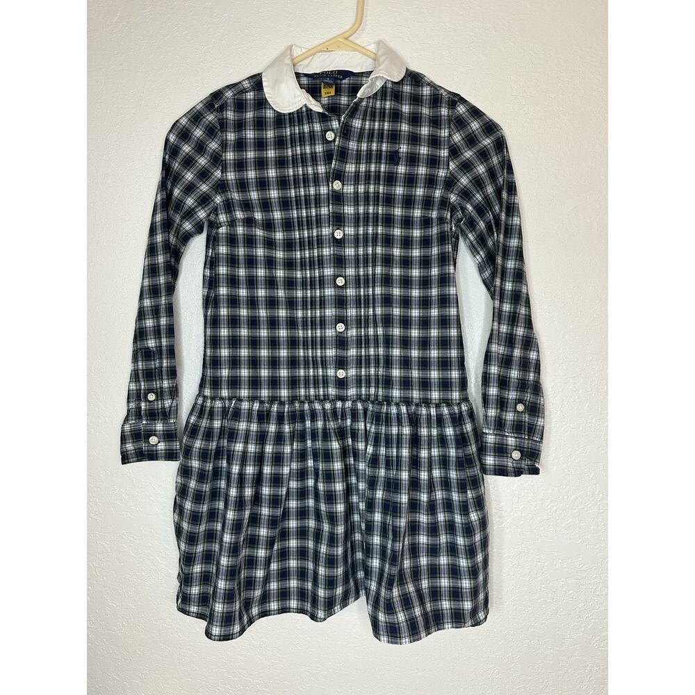 Polo Ralph Lauren Girls Shirtdress Cotton Poplin Plaid Long Sleeve Drop Waist 8